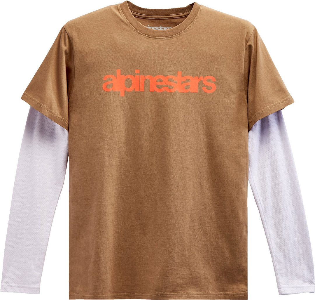 ALPINESTARS Stack Long - Sleeve T-Shirt - Sand/Warm Red - Buscadero Motorcycles