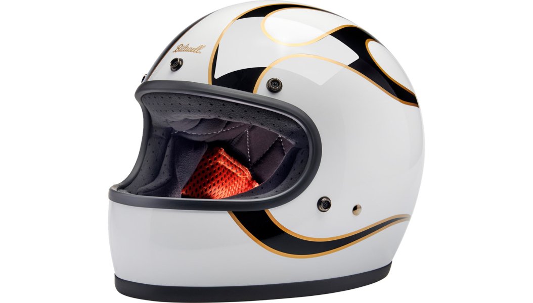 BILTWELL Gringo Helmet - Flames - White/Black - Buscadero Motorcycles