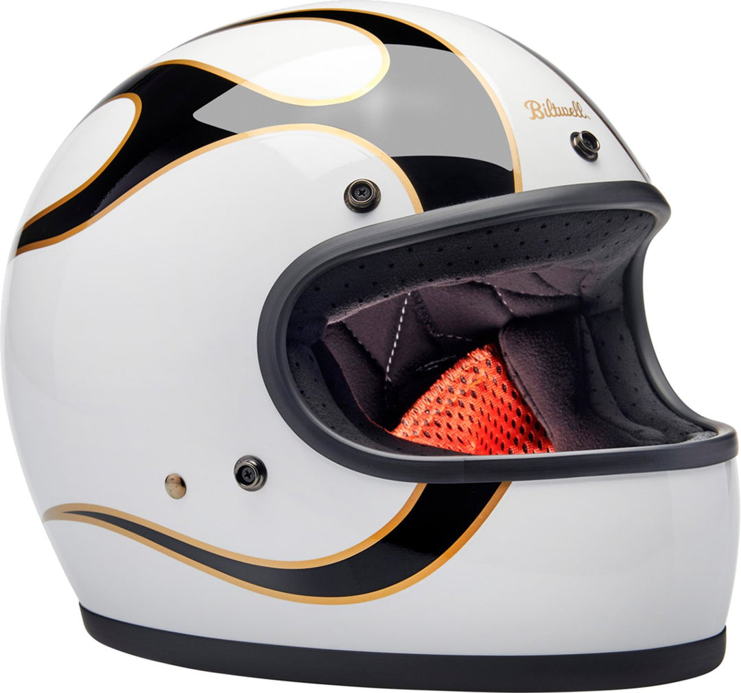 BILTWELL Gringo Helmet - Flames - White/Black - Buscadero Motorcycles