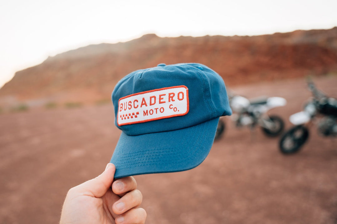 ‘Checker Moto’ Unstructured 5 panel Hat - Royal Blue - Buscadero Motorcycles