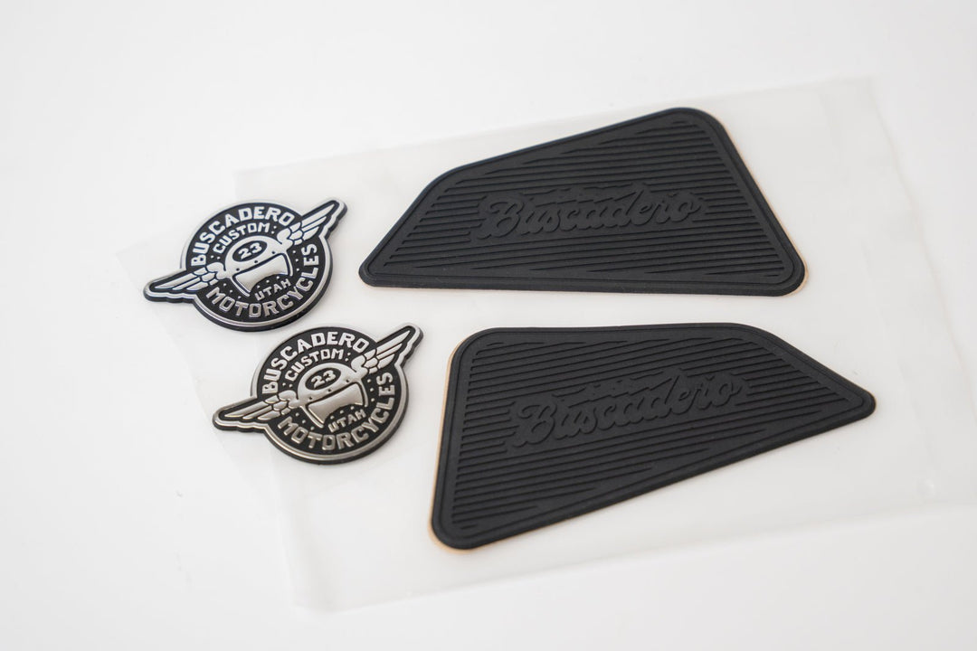 Rubber Knee pads and Tank Badges - Full Set - Buscadero Motorcycles