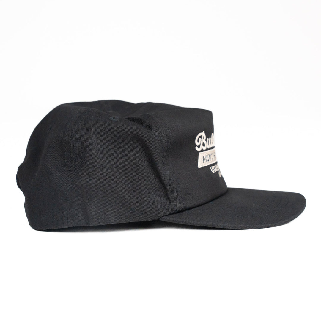 ‘Speedway’ Unstructured 5 panel Hat - Black - Buscadero Motorcycles