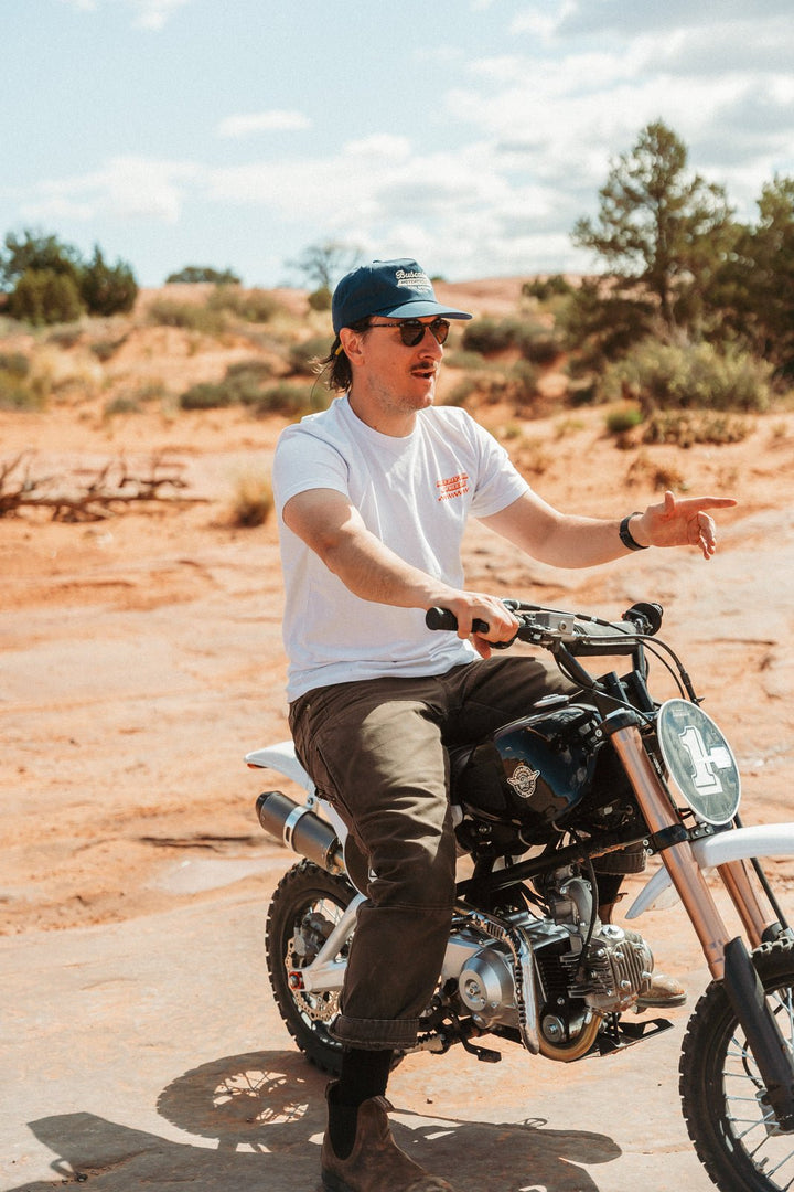 ‘Speedway’ Unstructured 5 panel Hat - Navy - Buscadero Motorcycles